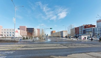 Панорамные виды в районе перекрёстка пр.Назарбаева (б.Горького) - Жагалау (не знаю кто это), Дом Дружбы, центр крови, центр триатлона, теннисный корт, заброшенная набережная. Много ракурсов в коллекцию. 17 марта 2024.