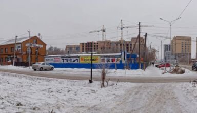 Небольшая панорама ул.Гагарина - Б.Момышулы. Кокшетау Онлайн. Новостройки и остатки старых домов в районе рынка. 1 декабря 2024