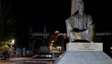 Прогулка по тёмному городу тёмной ночью. По ул.Ауельбекова от Елемесова до пр.Назарбаева, далее по Абая и до площади Абылай хана. Темно, фонари только показывают направление движения. Немногочисленные прохожие и автомобили. Все заметные здания в центре города. Памятники М.Габдуллину и Абылай хану. Много ракурсов в коллекцию. 26 ноября 2025.