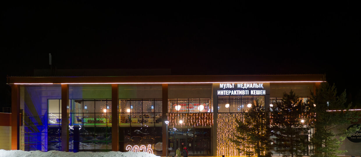 Картинки с поляны Абылай хана в Боровом. Всё насквозь тёмное, что-то смог вытянуть из ночи с помощью техники. Ни машин, ни людей, тишина. 11 января 2026.