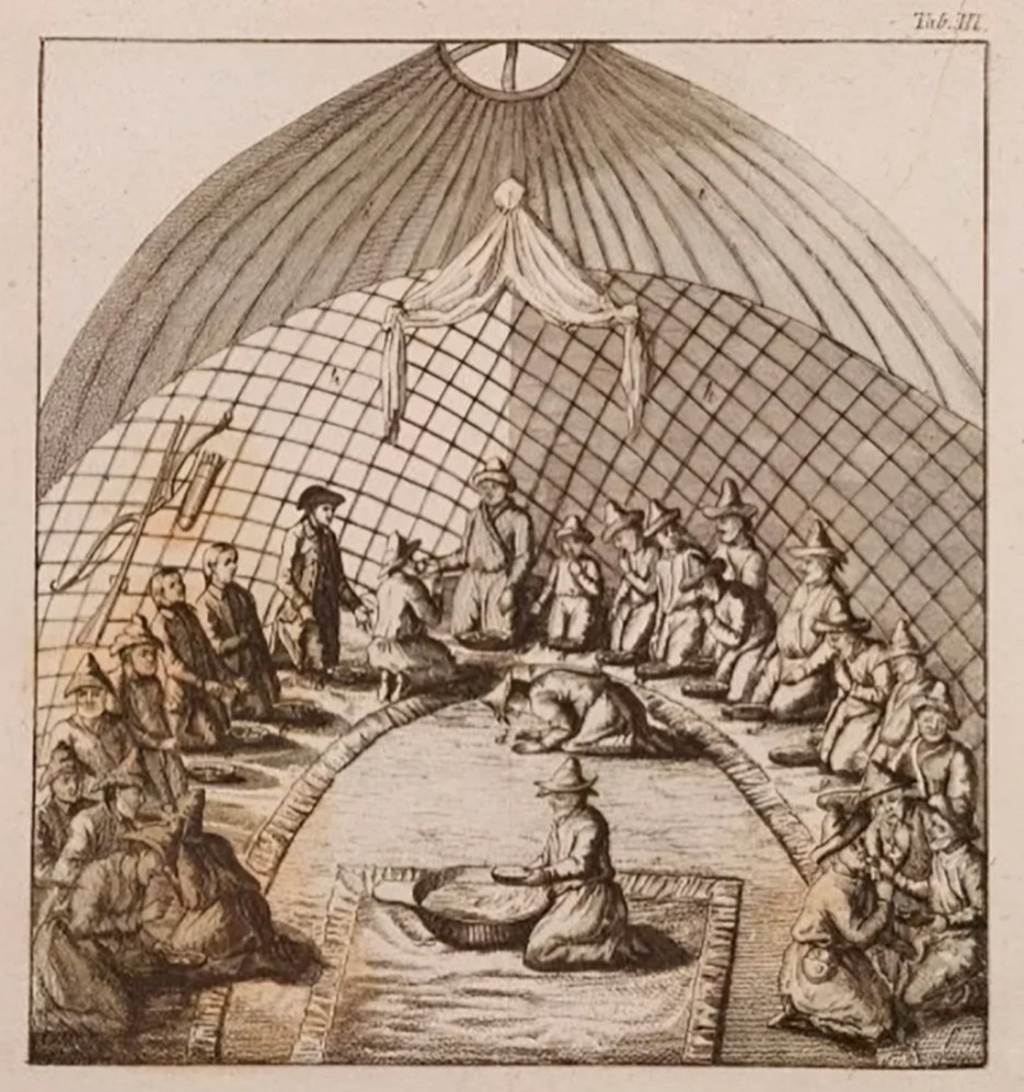 Джон Касл. Аудиенция Касла у хана Абулхаира. Иллюстрация из книги «Дневник путешествия в году 1736-м из Оренбурга к Абулхаиру, хану Киргиз-Кайсацкой Орды». Фото из интернет.